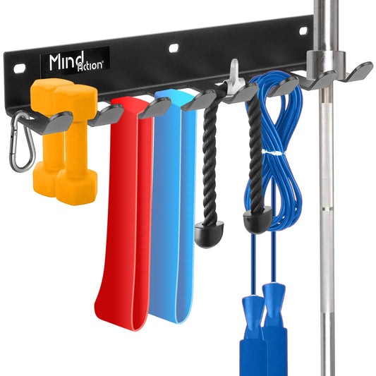 Gym Storage Organizer Wall Mount Barbell Holderh Multi-Purpose Garage Gym Equipment Wall Rack Barbell Hanger Space Saving Gym Attachment Rack for Resistance Bands Jump Ropes Lifting Belt