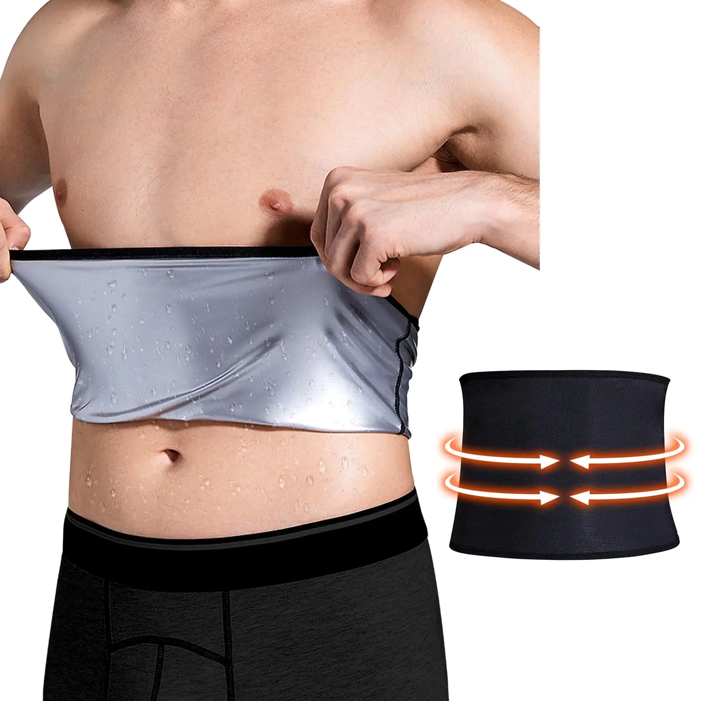 GENEMEN Sauna Belt for Men Waist Trimmers Sweat Waist Trainer Men Gym Workout Tummy Slimmer Girdle (Sauna Belt Silver XL)