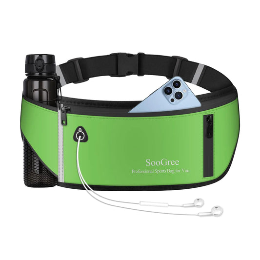 SooGree Slim Running Belt Fanny Pack Resistant Waist Pack Money Belt Bag for Hiking Cycling Workout Gym Phone Holder with Adjustable Strap (Green)