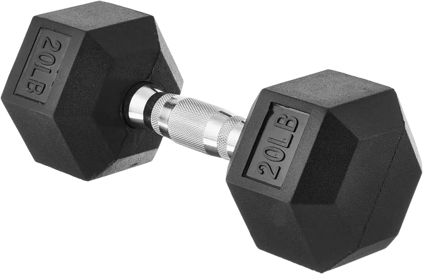 Basics Rubber Hex Dumbbell Hand Weight 20 Pounds Single Black