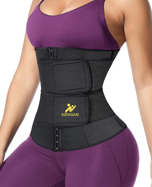 NINGMI Sauna Waist Trainer for Women - Workout Sweat Waist Trimmer Womens Corset Waste Belly Belt Tummy Stomach Wrap Gym Black