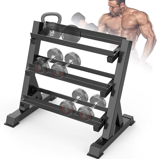 THERUN 1100lbs Adjustable 3 Tier Dumbbell Rack Stand Hex dumbbells Hand Weights Rack Dumbbell Holder Home Gym Storage Organizer Reverse Install Available (Rack Only)